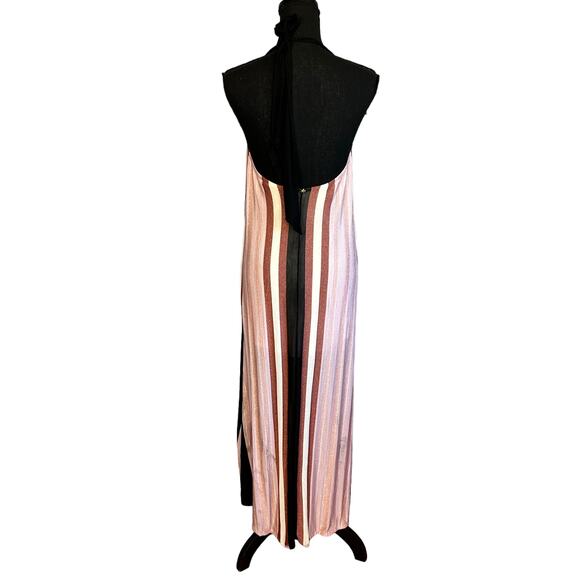 PilyQ Pink Black Striped Glitter Maxi Halter Dress MEDIUM /LARGE Beach Faith NEW - Picture 8 of 11